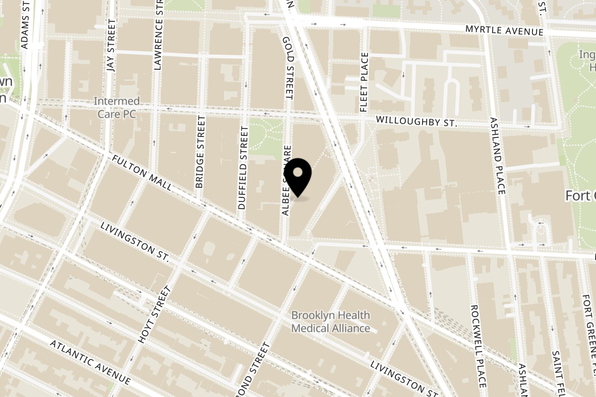 Map showing the location of Eight Turn Crepe Brooklyn on 445 Albee Square W in Brooklyn